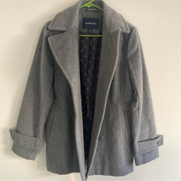 Land’s End Grey Wool Pea Coat - Picture 4 of 9